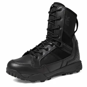 Bottes de combat montantes noires à lacets, empiècements en mesh