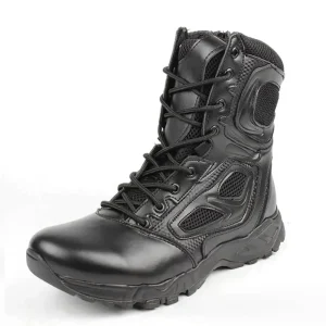 Bottes de combat en cuir à lacets et fermeture éclair