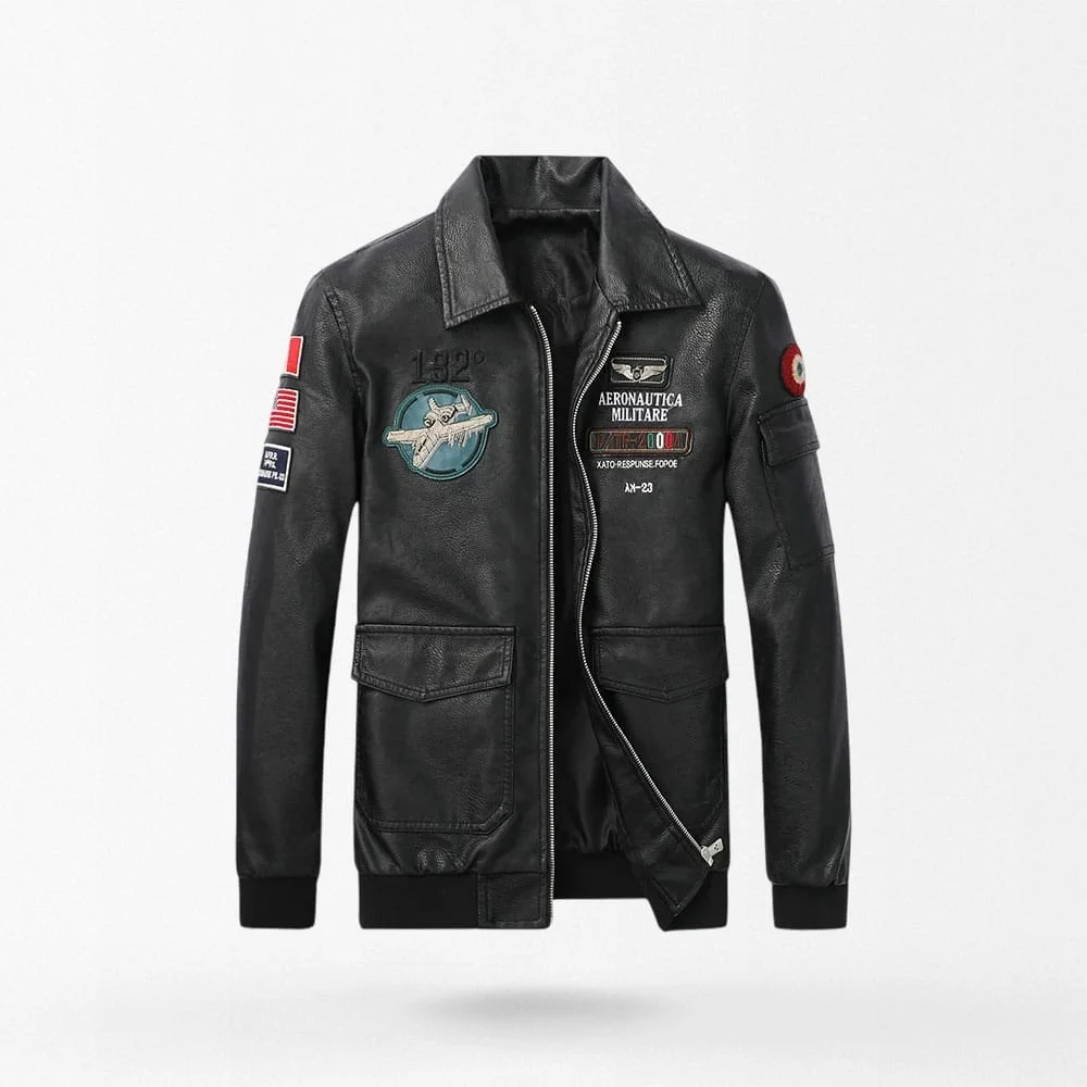 Blouson aviateur en cuir avec broderie indienne