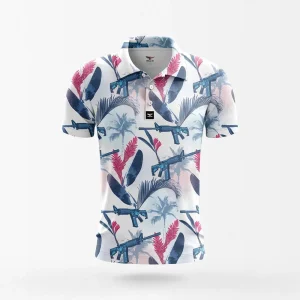 Chemise hawaïenne blanche à motif feuilles et pistolets